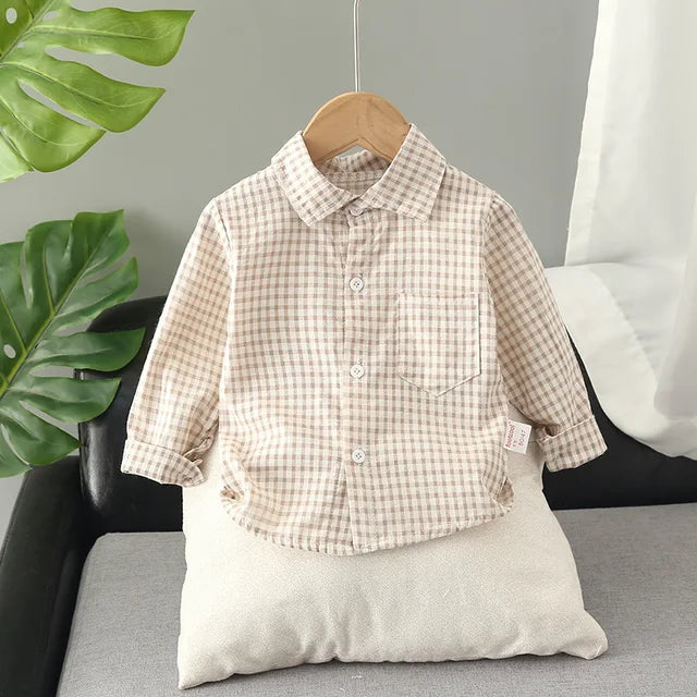 Boys Beige Check Shirt