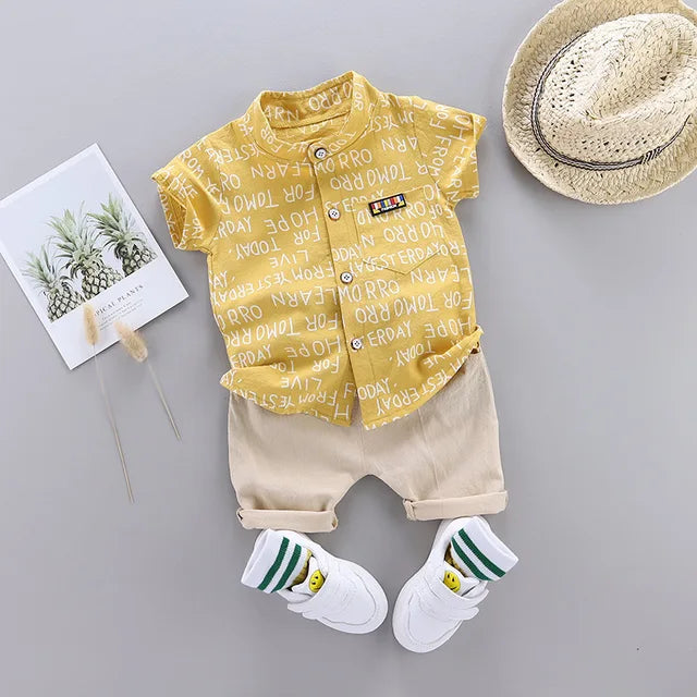 Boys Casual Print Button Shirt And Shorts