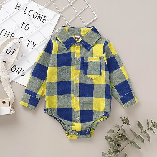 Boys Check Shirt Romper