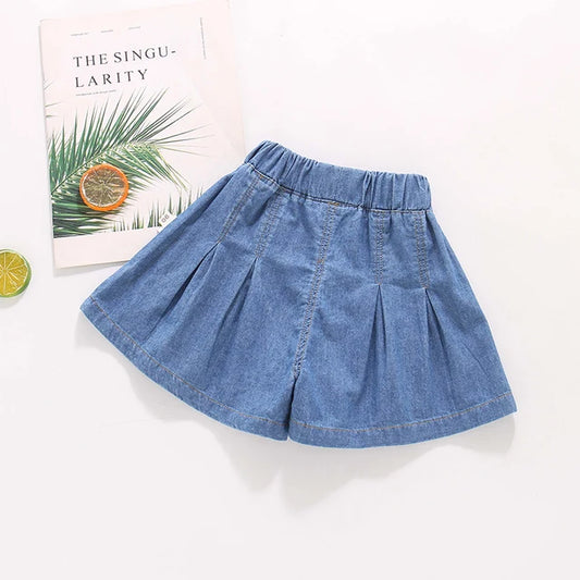 Girls Denim Pleated Shorts