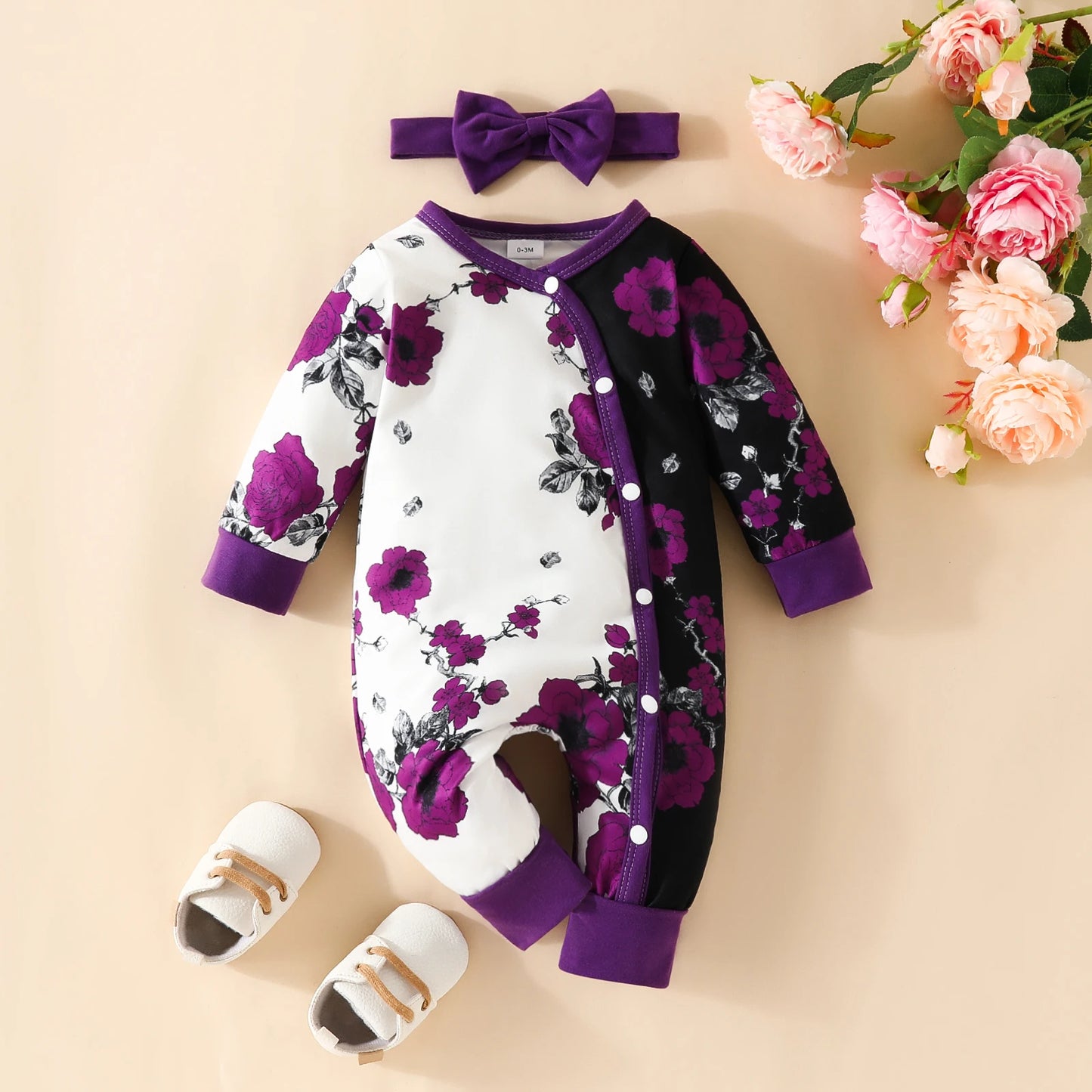 Baby Girls Floral Jumpsuit And Headband