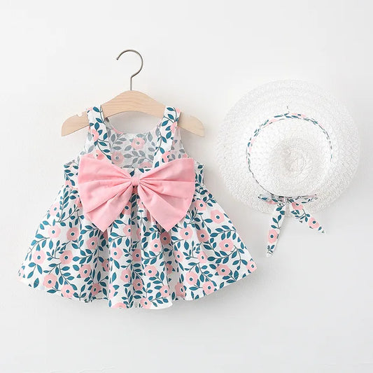 Girls Pastel Vine Dress with Sunhat Set