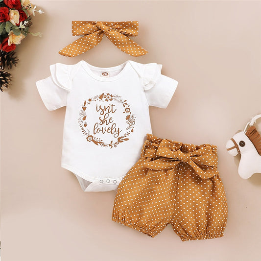 Girls Romper with Polka Dot Pants and Headband