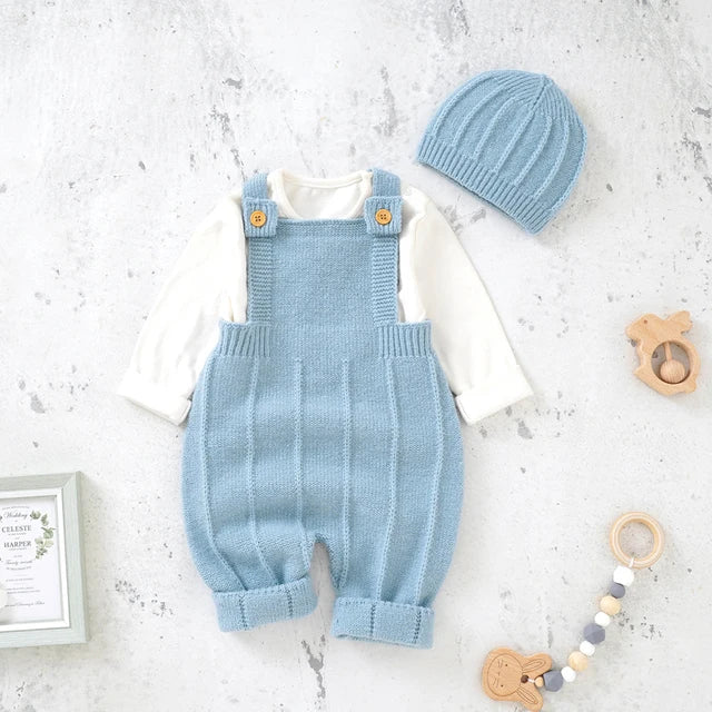 Unisex Knitted Romper with Beanie