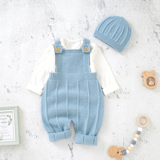 Unisex Knitted Romper with Beanie
