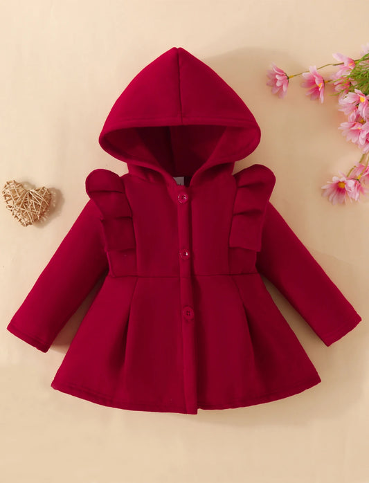 Girls Ruffled Fleece Hooded Coat