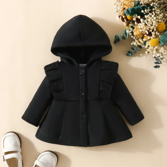 Girls Ruffled Fleece Hooded Coat
