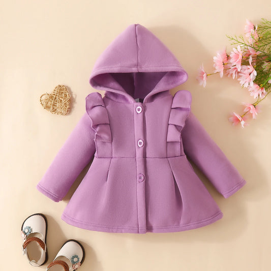 Girls Ruffled Fleece Hooded Coat