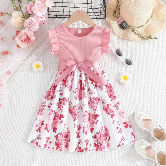 Girls Ruffled Sleeveless Floral Print Dress