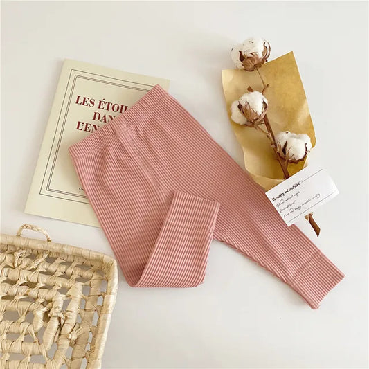 Girls Natural Toned Ribbed Leggings