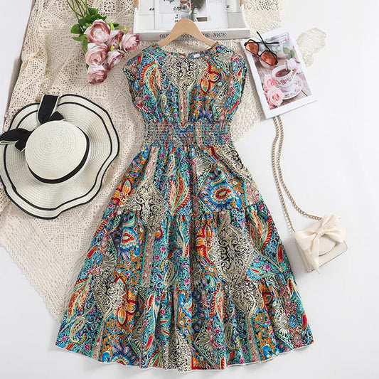 Girls Retro Paisley Print Classic Dress
