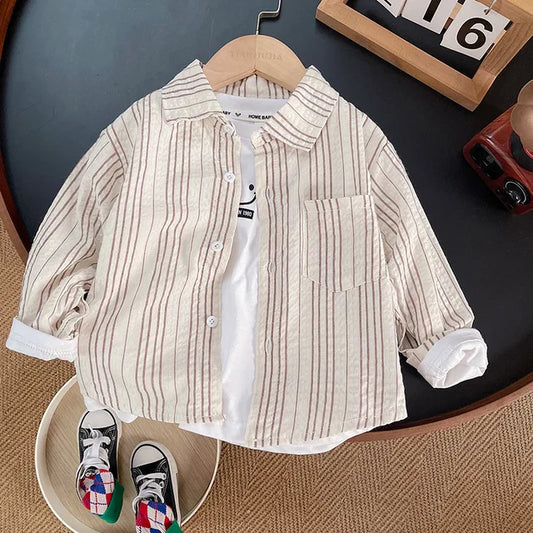 Boys Beige Striped Shirt