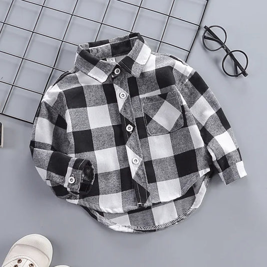 Boys Black Check Cotton Long Sleeves Shirt