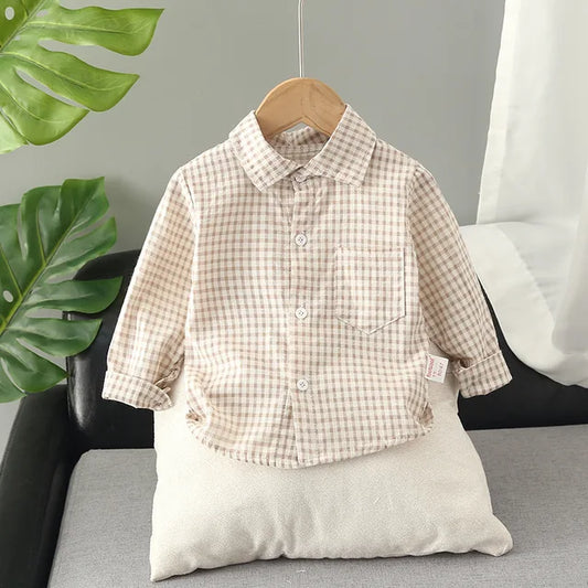 Boys Beige Check Shirt