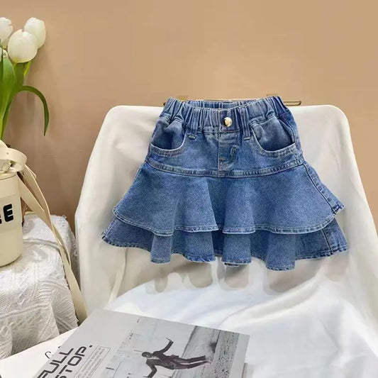 Girls Denim Layered Short Skirt