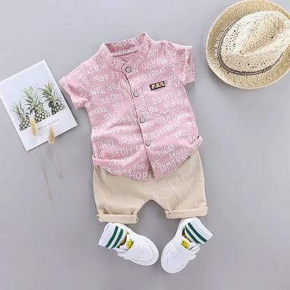 Boys Casual Print Button Shirt And Shorts
