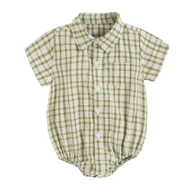 Boys Short Sleeve Check Romper