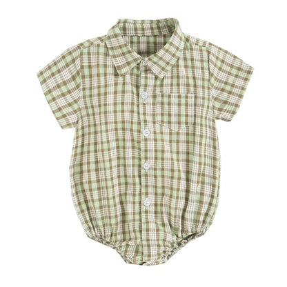 Boys Short Sleeve Check Romper