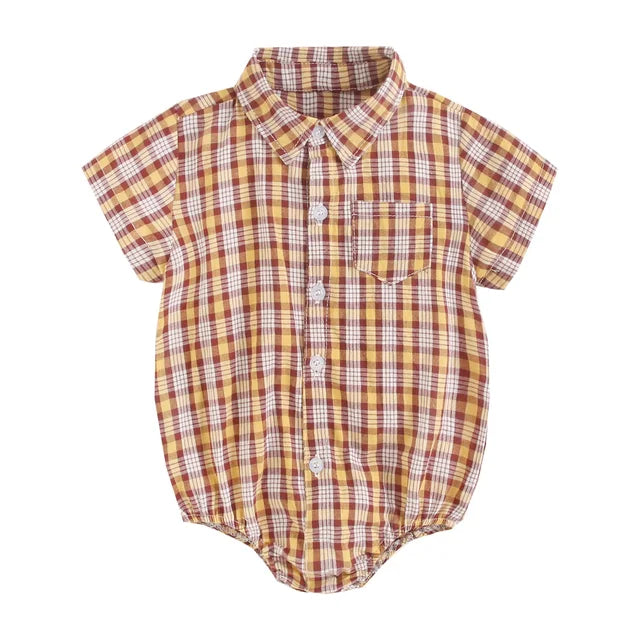 Boys Short Sleeve Check Romper