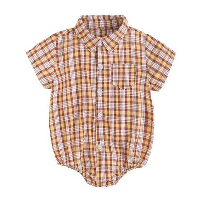 Boys Short Sleeve Check Romper