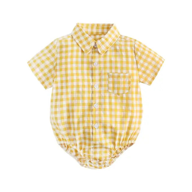 Boys Short Sleeve Check Romper