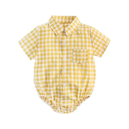 Boys Short Sleeve Check Romper