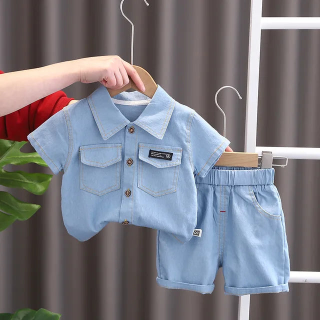 Boys Double Denim Button Shirt And Shorts