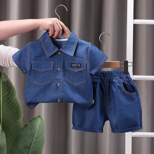 Boys Double Denim Button Shirt And Shorts