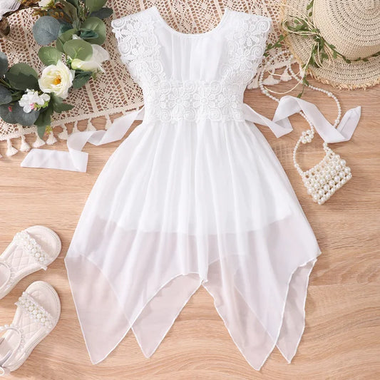 Girls Lace Boho White Party Dress
